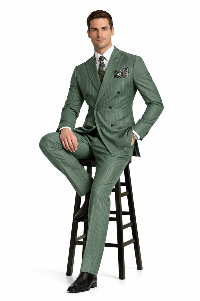 Dark Green Pinstripe Suit - Green Stripe Suit