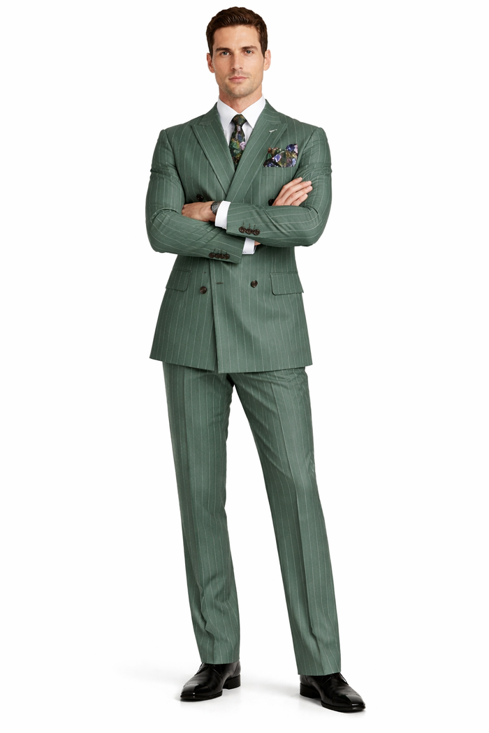 Dark Green Pinstripe Suit - Green Stripe Suit