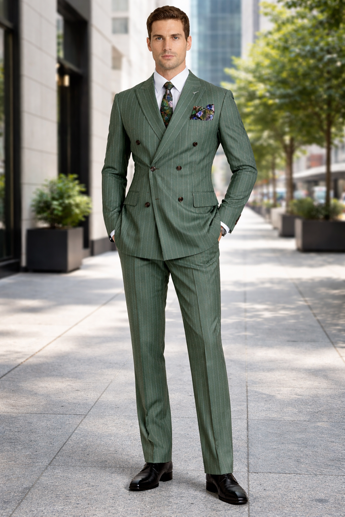 Dark Green Pinstripe Suit - Green Stripe Suit