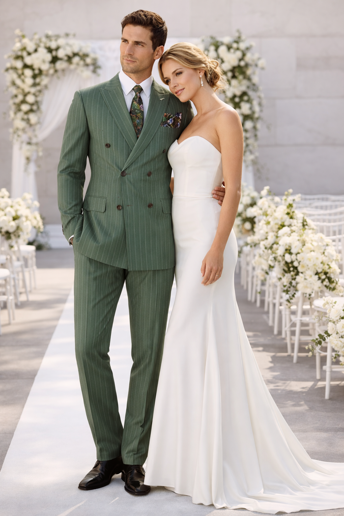 Dark Green Pinstripe Suit - Green Stripe Suit