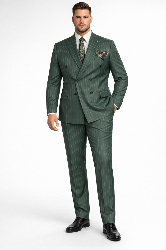 Dark Green Pinstripe Suit - Green Stripe Suit