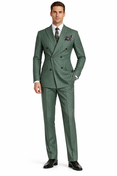 Dark Green Pinstripe Suit - Green Stripe Suit