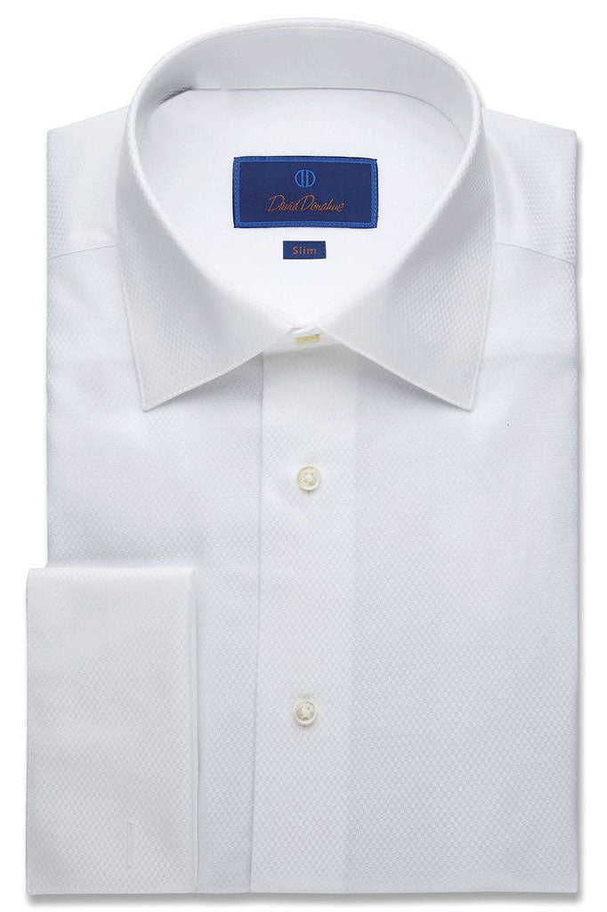 Boxed French Cuff White Tuxedo Shirt by David Donahue