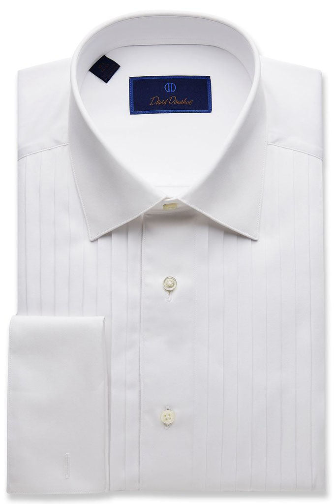 Classic 18 Pleat White Pleated Laydown Tuxedo Shirt by David Donahue