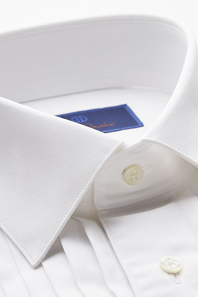 Classic 18 Pleat White Pleated Laydown Tuxedo Shirt by David Donahue