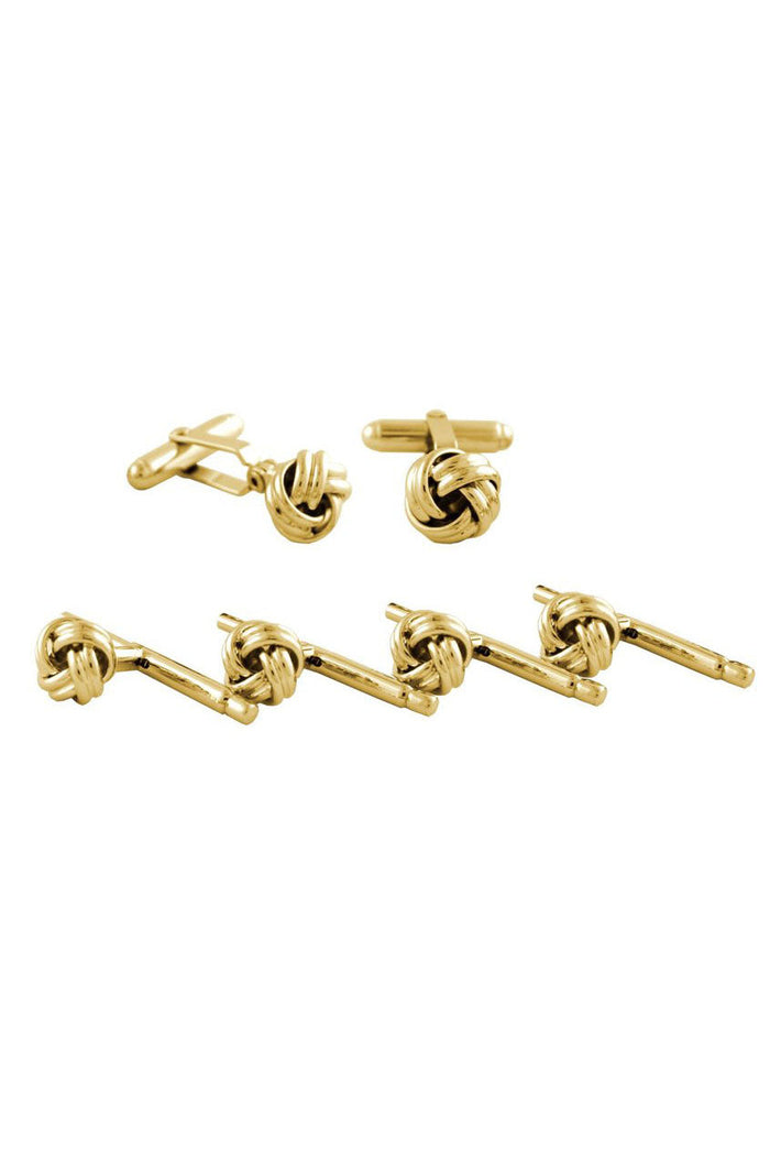 Gold Knot Brass Studs & Cufflinks Set by David Donahue