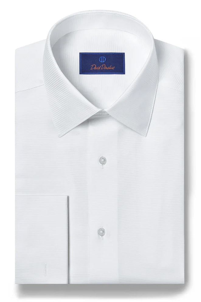 Horizontal Rib French Cuff White Tuxedo Shirt by David Donahue