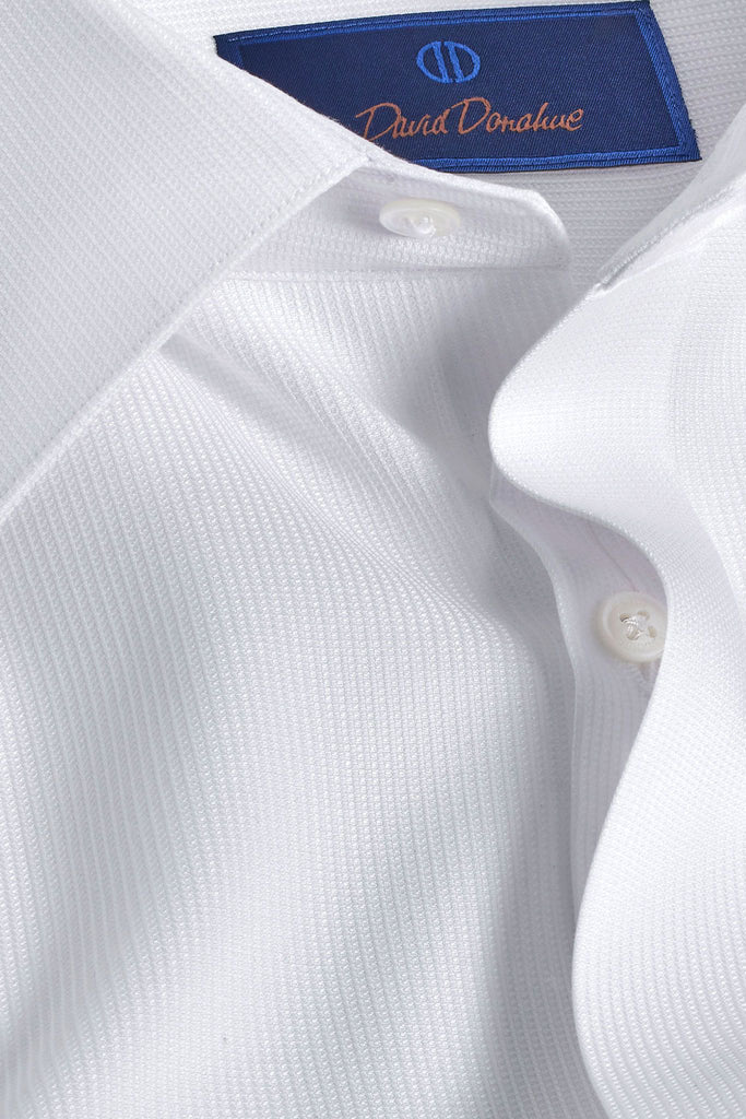 Micro Dobby Covered Placket French Cuff White Tuxedo Shirt by David Donahue