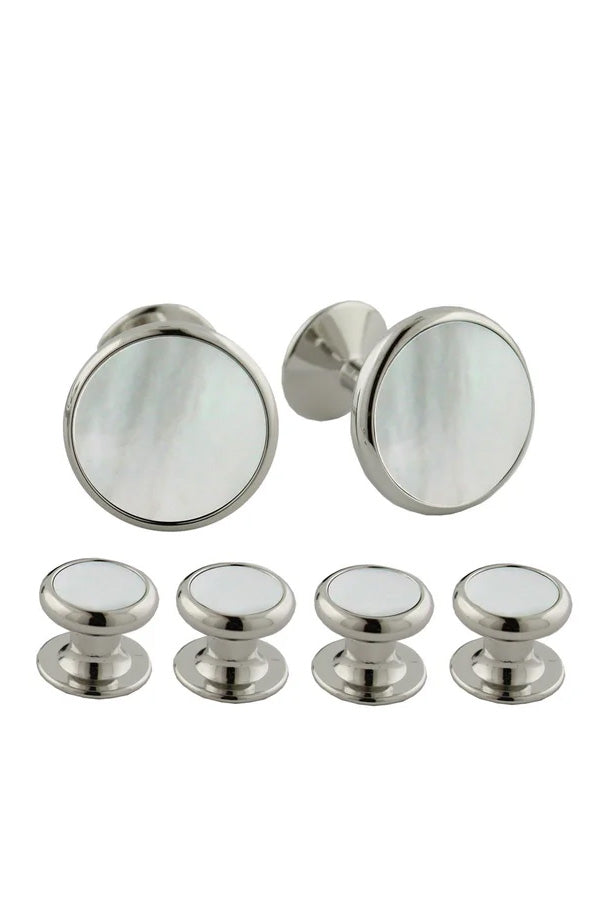 Mother of Pearl and Brass Studs & Cufflinks Set by David Donahue