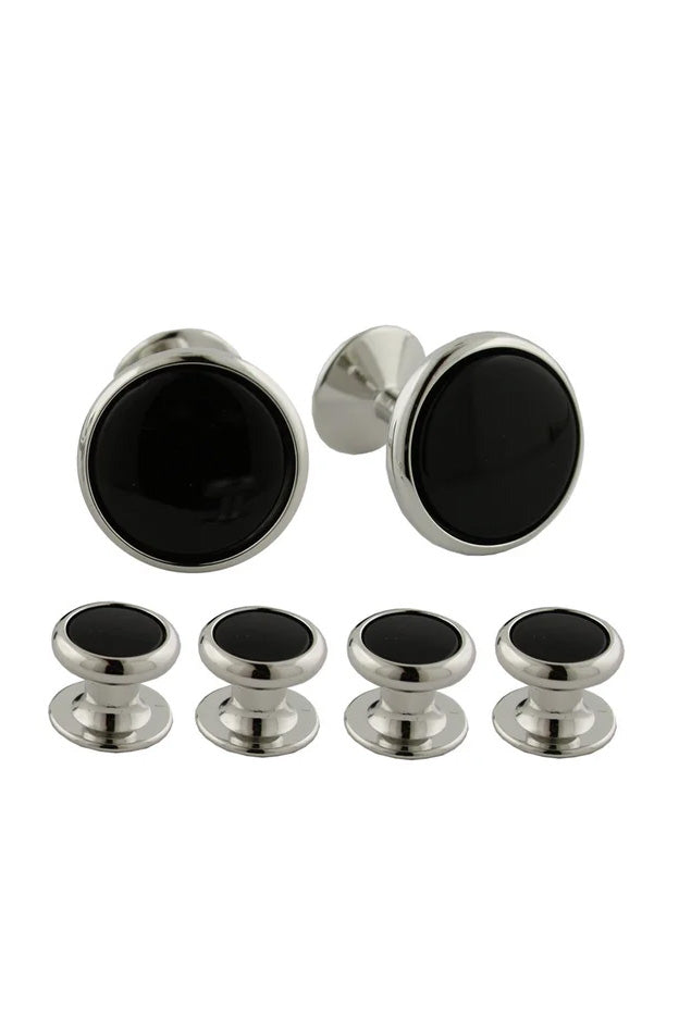 Onyx and Brass Studs & Cufflinks Set by David Donahue