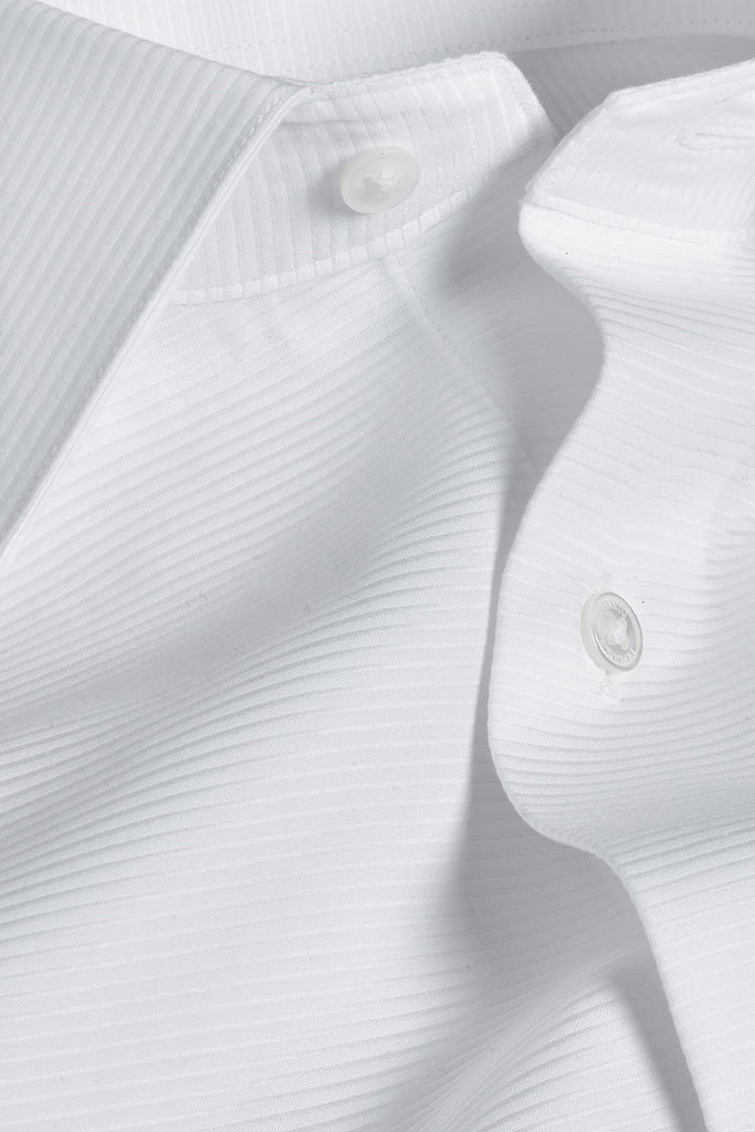 Horizontal Rib French Cuff White Tuxedo Shirt by David Donahue