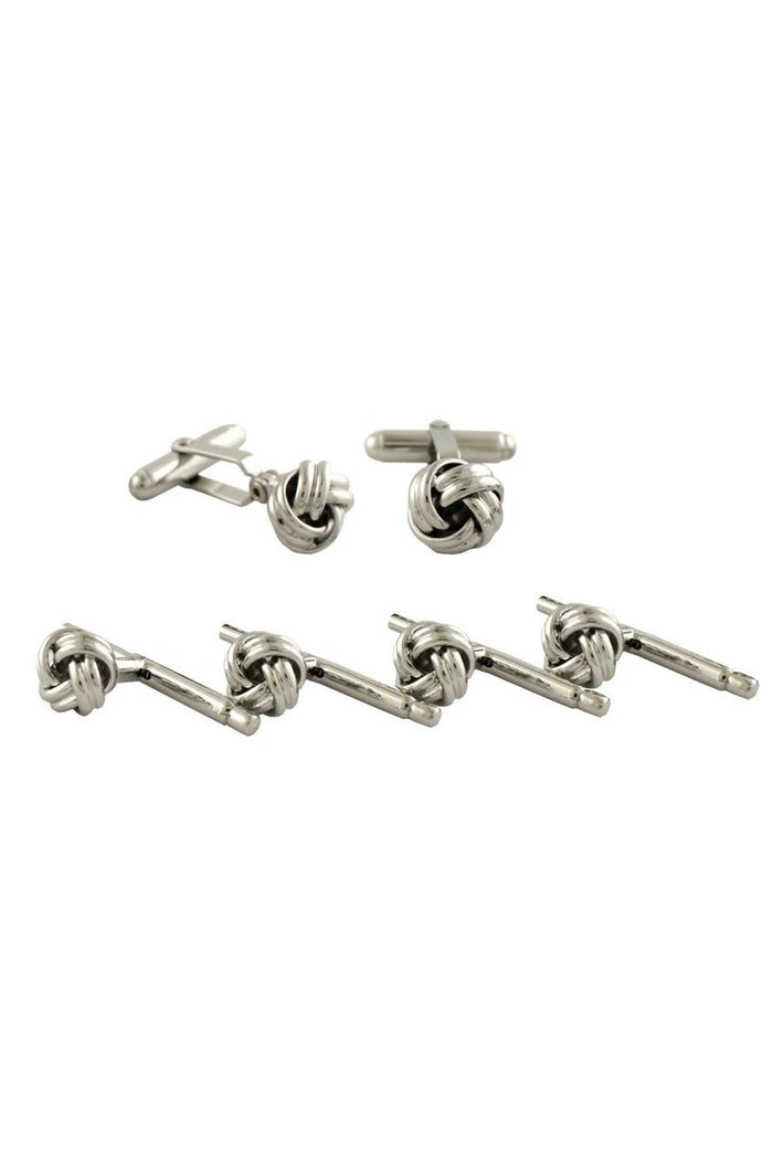 Silver Knot Brass Studs & Cufflinks Set by David Donahue