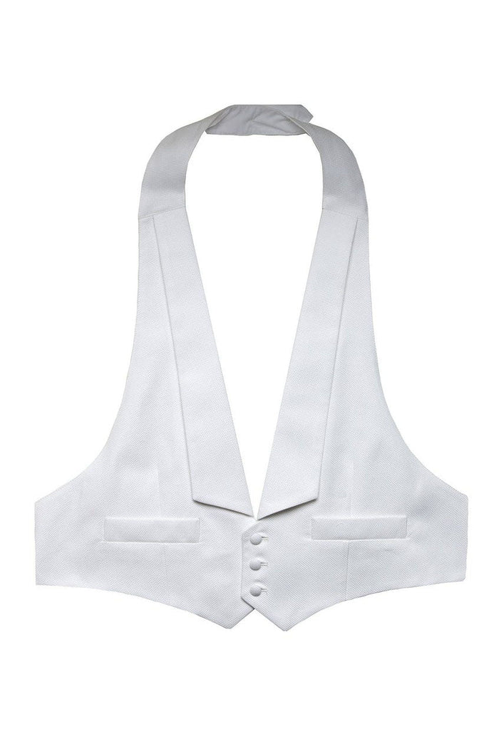 White Pique Backless Tuxedo Vest