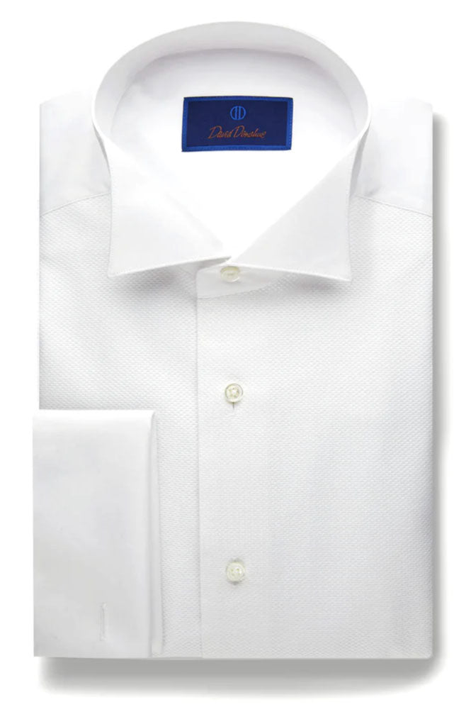 Pique White Wing Collar Tuxedo Shirt by David Donahue