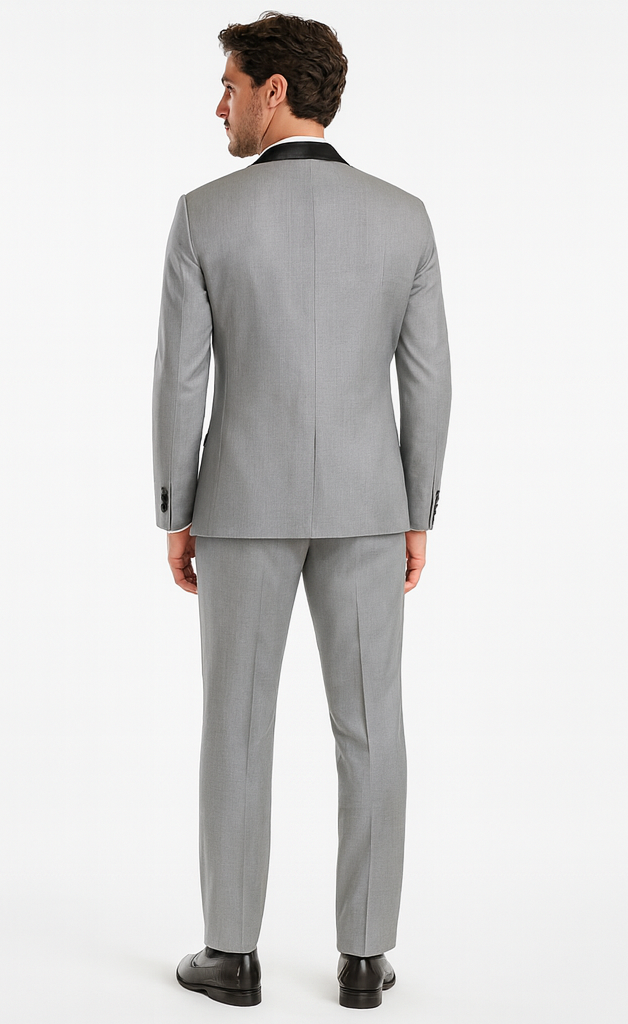 Designer Gray Prom Tuxedo - Grey Wedding Tuxedo Suit With Shawl Lapel
