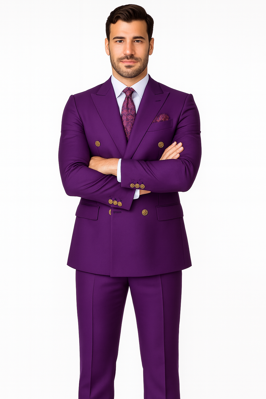 Mens Double Breasted Wool Suit Purple by Alberto Nardoni