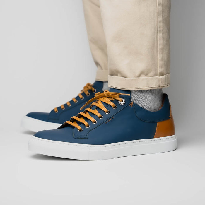 Zelli Diaz Rubberized Calfskin Sneaker in Navy with Matte Finish