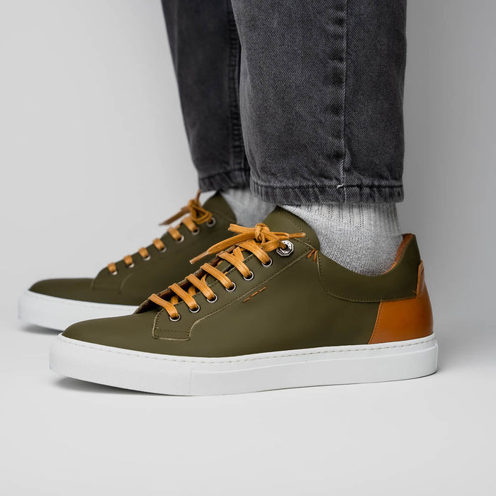 Zelli Diaz Rubberized Calfskin Sneaker in Olive Green