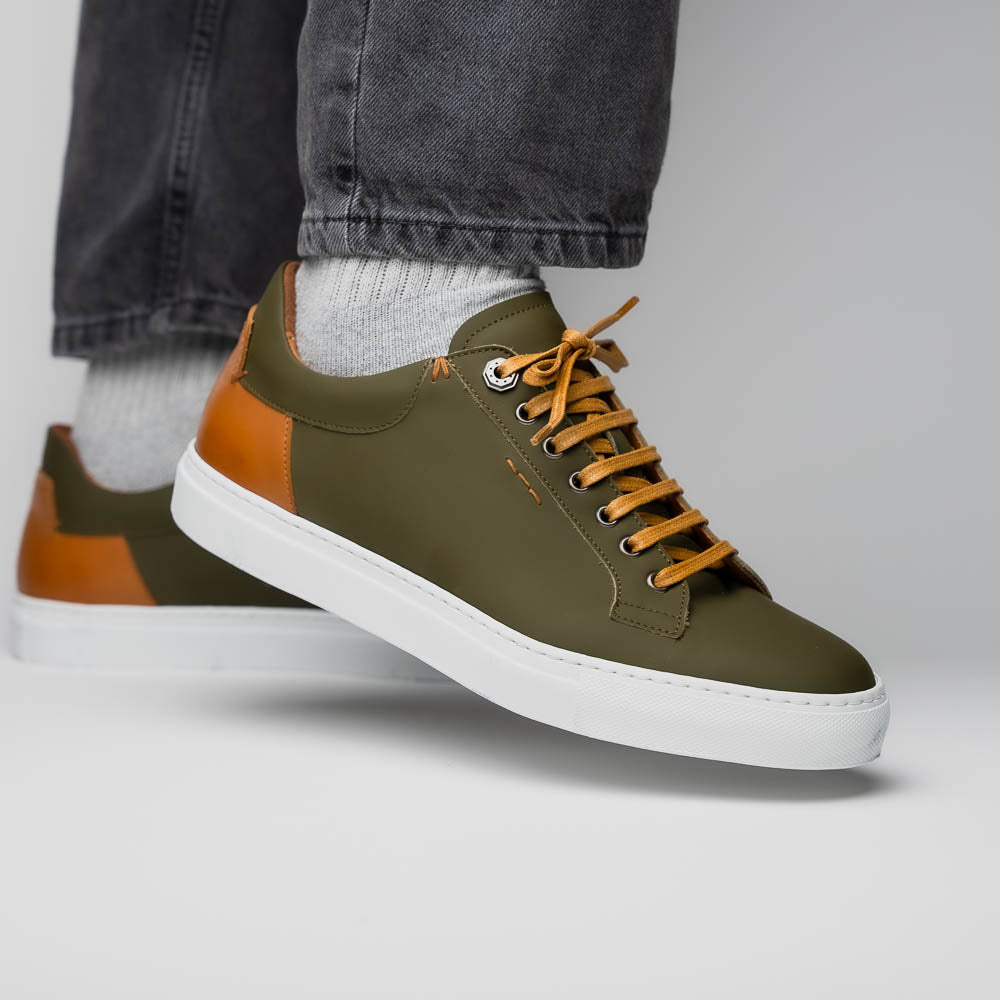 Zelli Diaz Rubberized Calfskin Sneaker in Olive Green