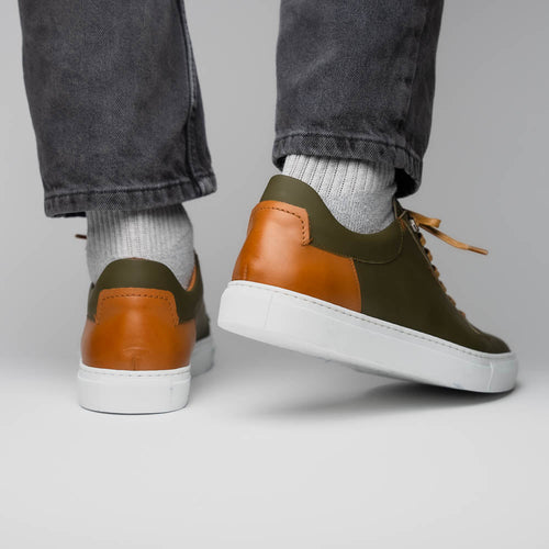 Zelli Diaz Rubberized Calfskin Sneaker in Olive Green
