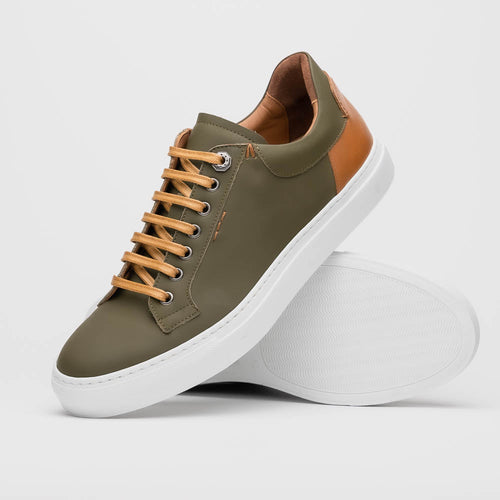 Zelli Diaz Rubberized Calfskin Sneaker in Olive Green