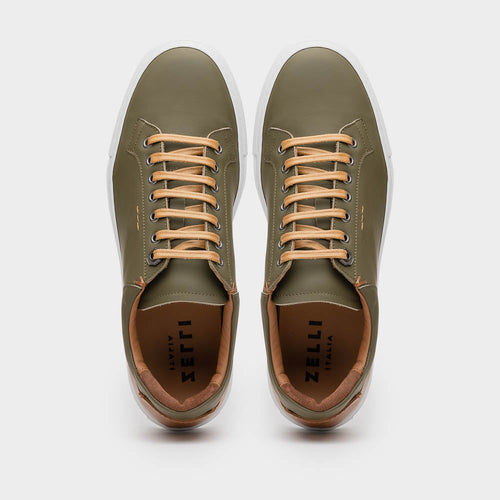 Zelli Diaz Rubberized Calfskin Sneaker in Olive Green