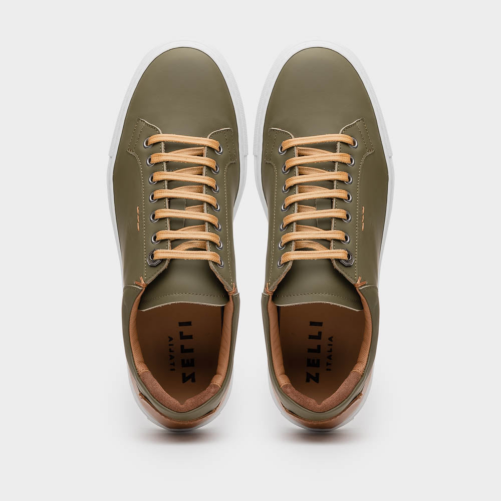 Zelli Diaz Rubberized Calfskin Sneaker in Olive Green