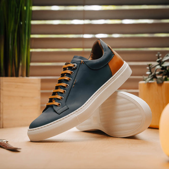 Zelli Diaz Rubberized Calfskin Sneaker in Navy with Matte Finish
