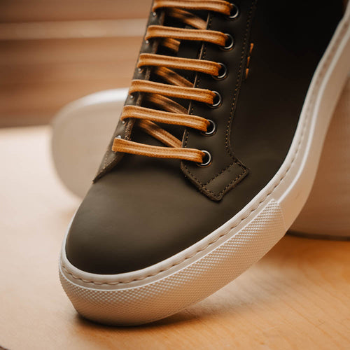Zelli Diaz Rubberized Calfskin Sneaker in Olive Green