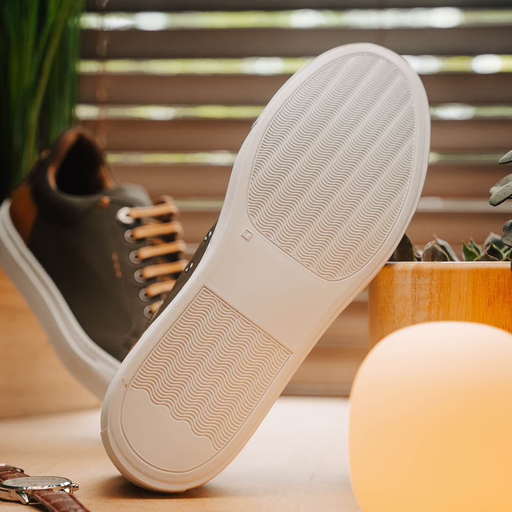 Zelli Diaz Rubberized Calfskin Sneaker in Olive Green