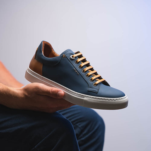 Zelli Diaz Rubberized Calfskin Sneaker in Navy with Matte Finish