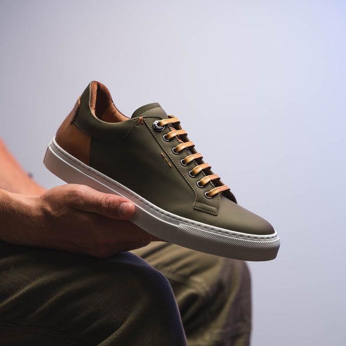 Zelli Diaz Rubberized Calfskin Sneaker in Olive Green
