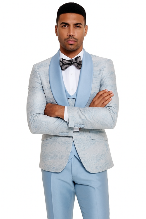 2024 Prom Special Blue Tuxedo Suit w/ Double-Breasted Vest by Tazzio PROMTUXEDO