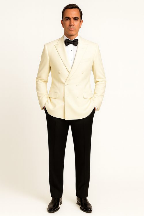 Ivory Double Breasted Tuxedo Dinner Jacket - Cream Dinner Jacket - Off White Tuxedos by PROMTUXEDO