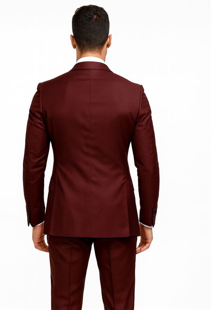 Double Breasted Slim Fit Suit - Burgundy Suit - Tapred Fit Pants