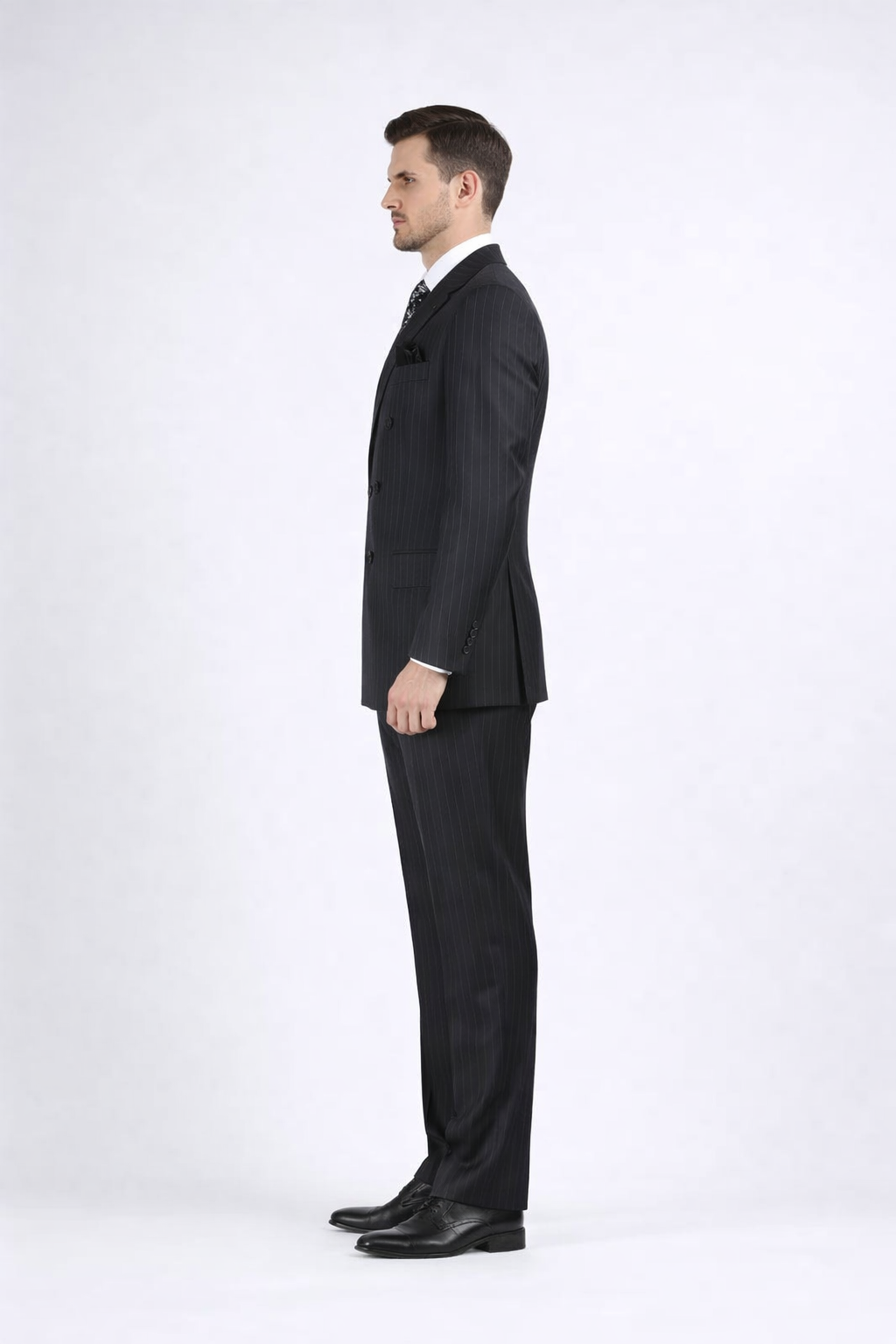 Double Breasted Suits - Vested Suits Wool Fabric - Apolo King Brand - Gray Stripe Suit USA Men's Outlet