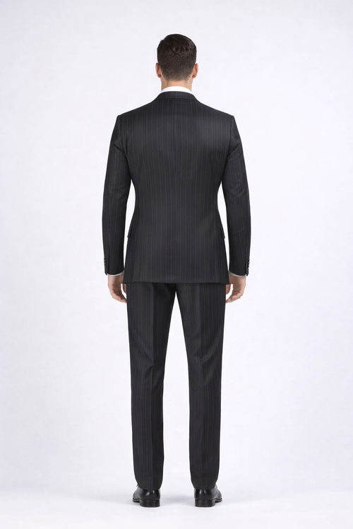 Double Breasted Suits - Vested Suits Wool Fabric - Apolo King Brand - Gray Stripe Suit USA Men's Outlet