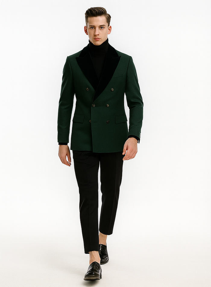 Double Breasted Tuxedo With Gold Buttons Black Lapel perfect for Wedding or Prom