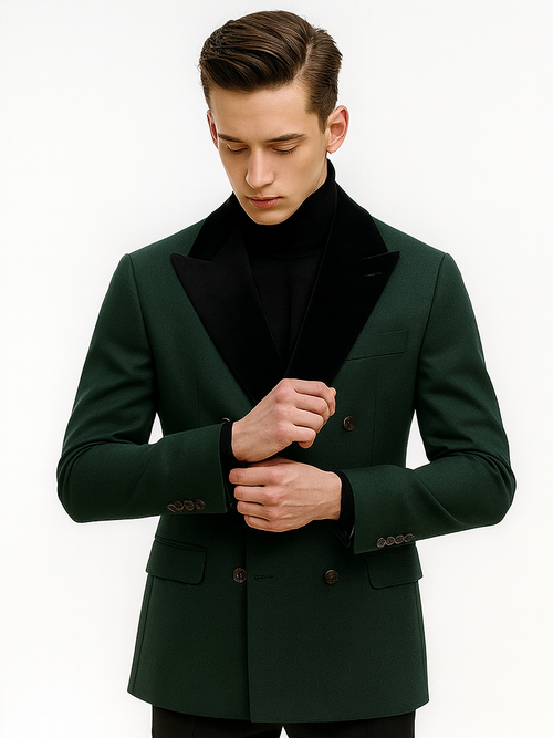 Double Breasted Tuxedo With Gold Buttons Black Lapel perfect for Wedding or Prom by PROMTUXEDO
