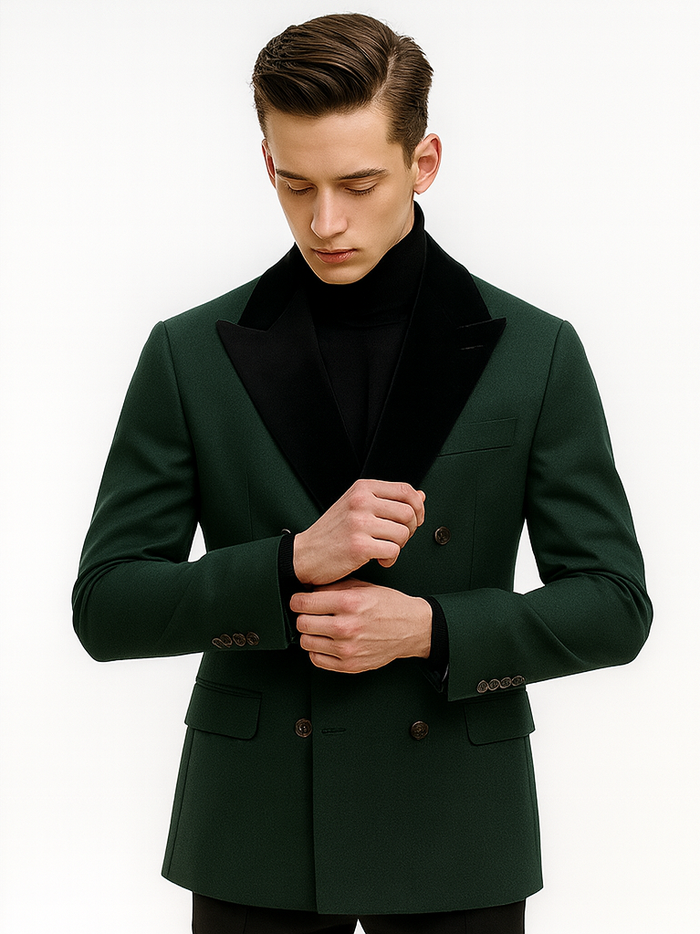 Double Breasted Tuxedo With Gold Buttons Black Lapel perfect for Wedding or Prom