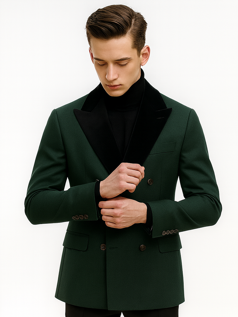 Double Breasted Tuxedo With Gold Buttons Black Lapel perfect for Wedding or Prom by PROMTUXEDO