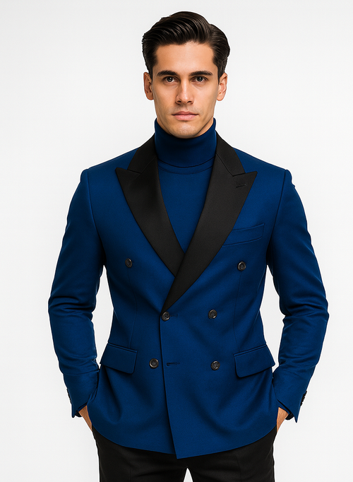 Double Breasted Tuxedo With Gold Buttons Black Lapel perfect for Wedding or Prom Royal Blue by PROMTUXEDO
