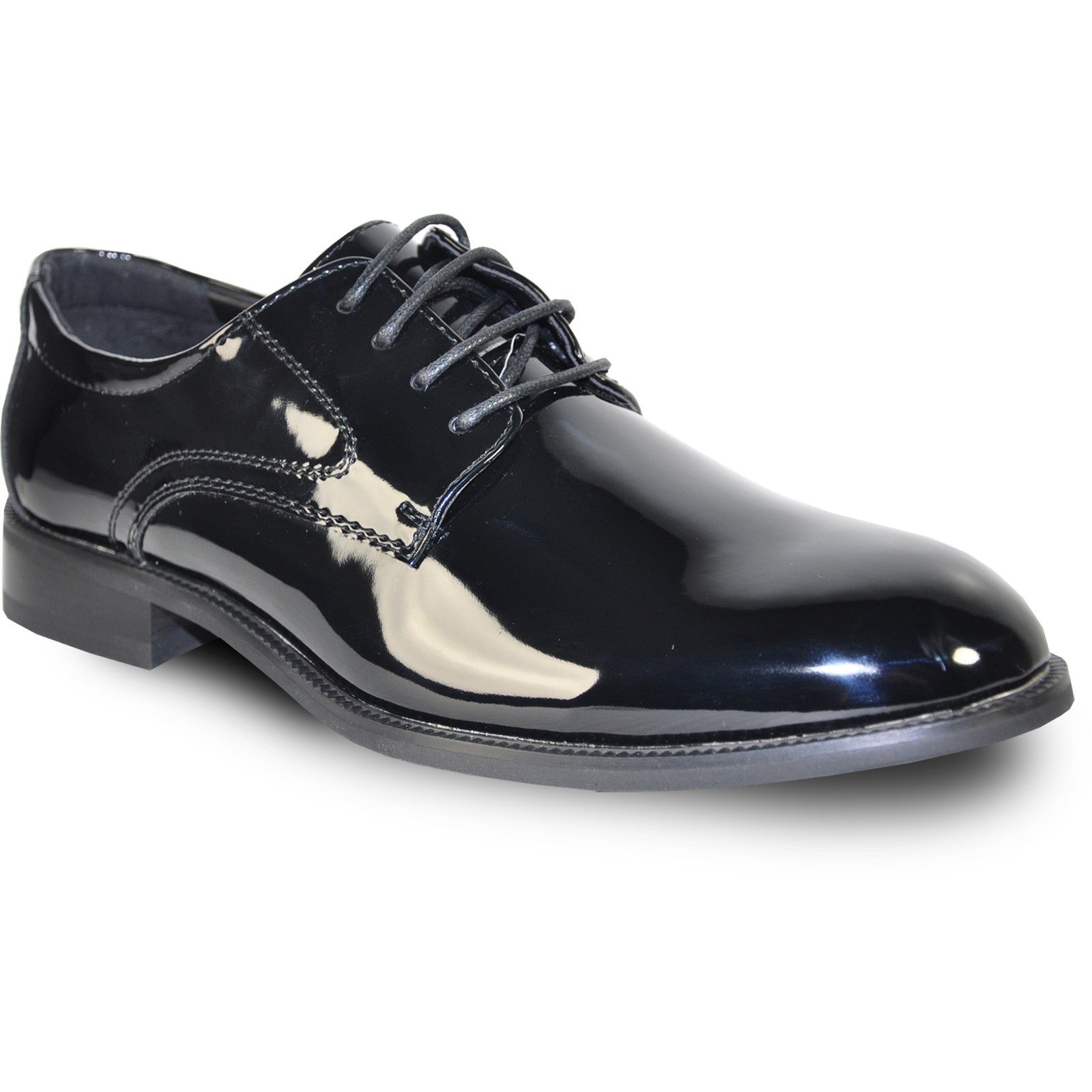 Black Prom Shoe MENS PLAIN ROUND TOE SHINY PATENT TUXEDO SHOE IN BLACK