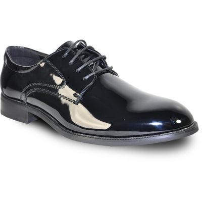 Black Prom Shoe MENS PLAIN ROUND TOE SHINY PATENT TUXEDO SHOE IN BLACK