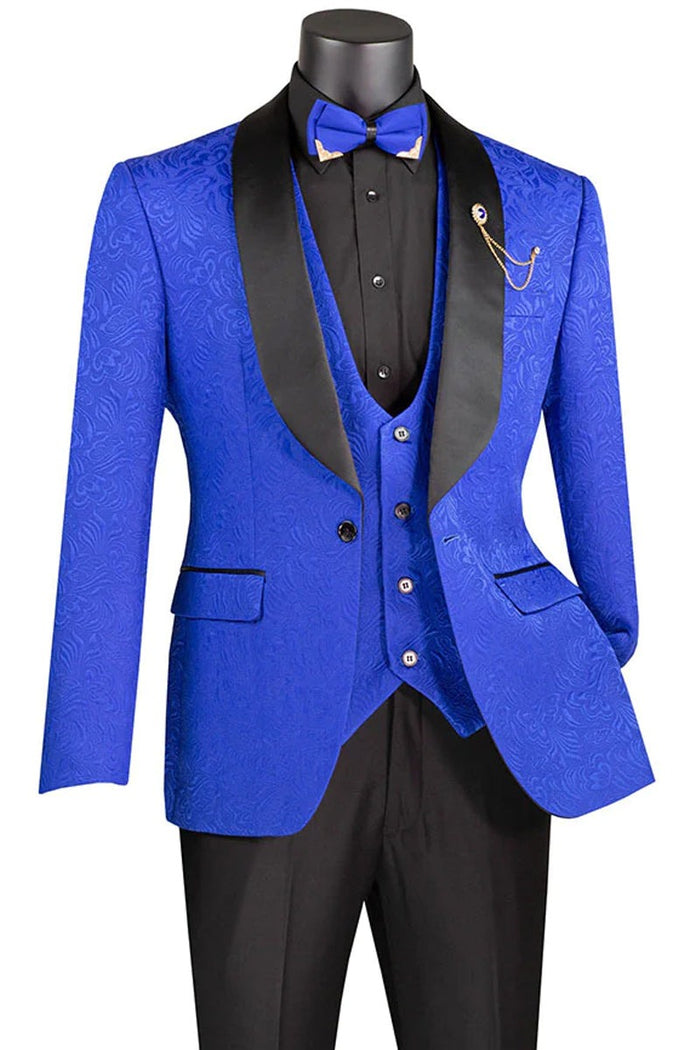 Royal Blue Prom Suit MEN'S SLIM FIT VESTED PAISLEY WEDDING TUXEDO IN ROYAL BLUE
