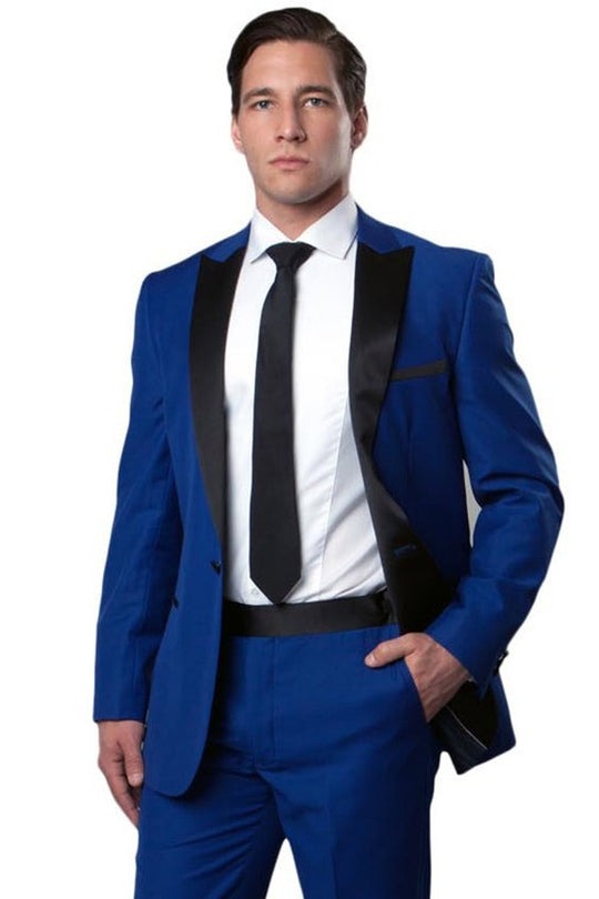 Royal Blue Prom Suit MEN'S SLIM FIT ONE BUTTON PEAK LAPEL WEDDING TUXEDO IN ROYAL BLUE