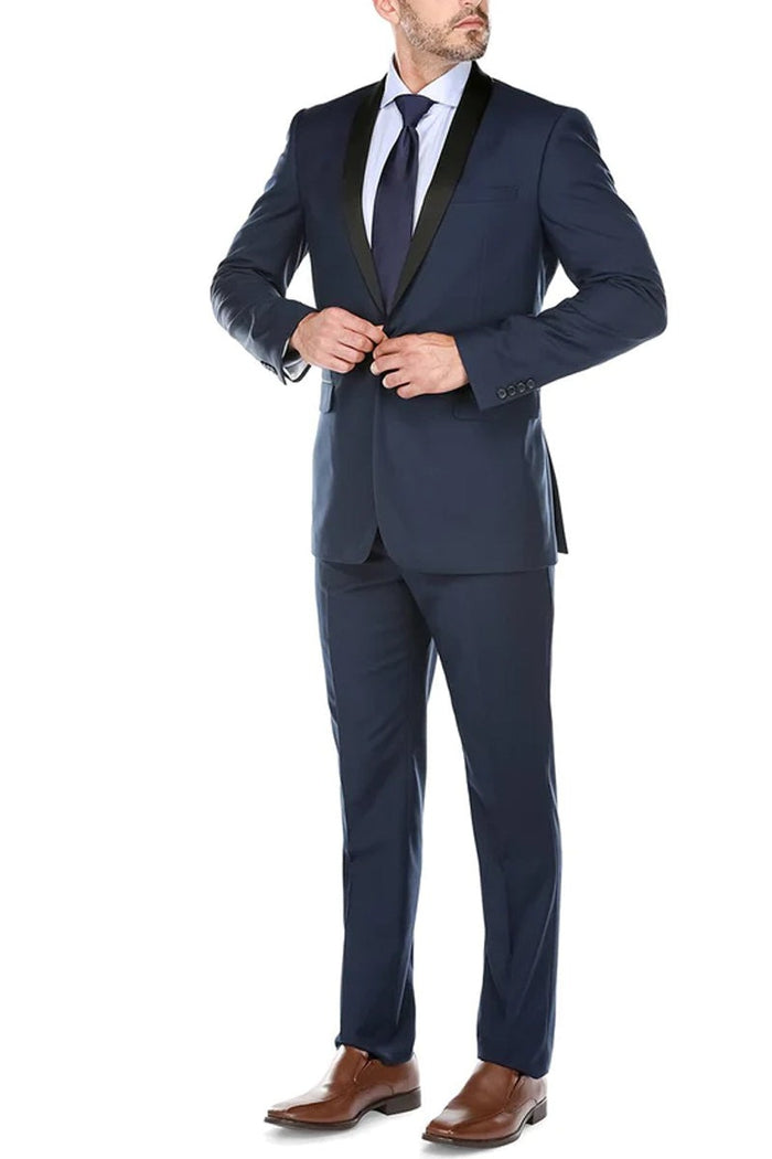 Dark Blue Wedding Suit MENS TRADITIONAL SLIM FIT SHAWL COLLAR TUXEDO IN NAVY BLUE