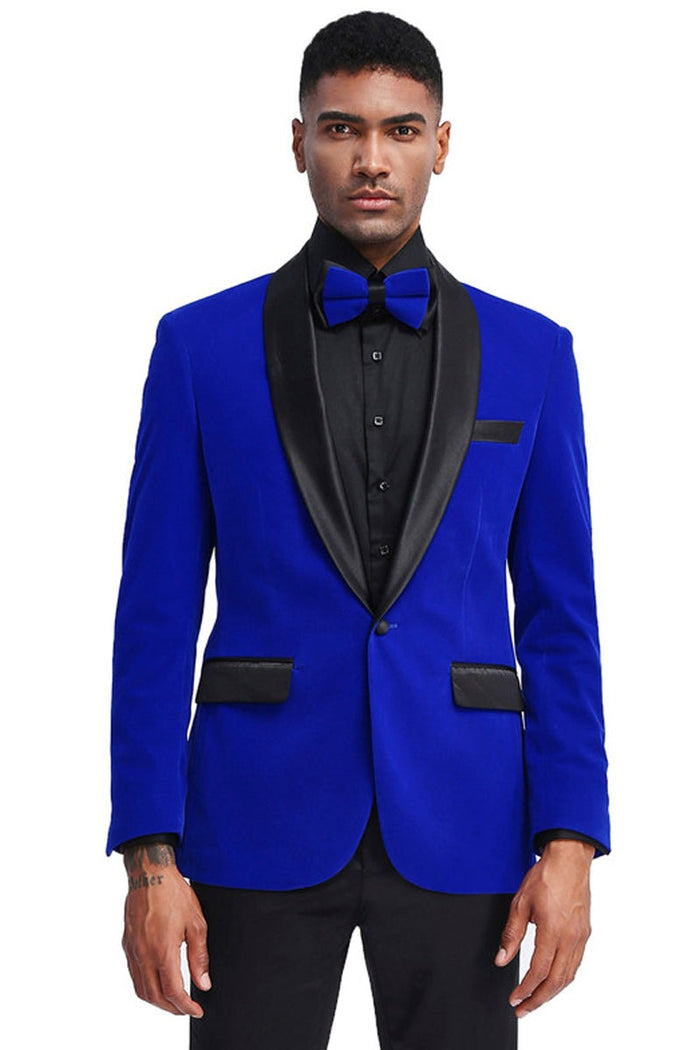 Royal Blue Prom Suit MEN'S SLIM FIT SHAWL LAPEL VELVET WEDDING & PROM TUXEDO JACKET IN ROYAL BLUE