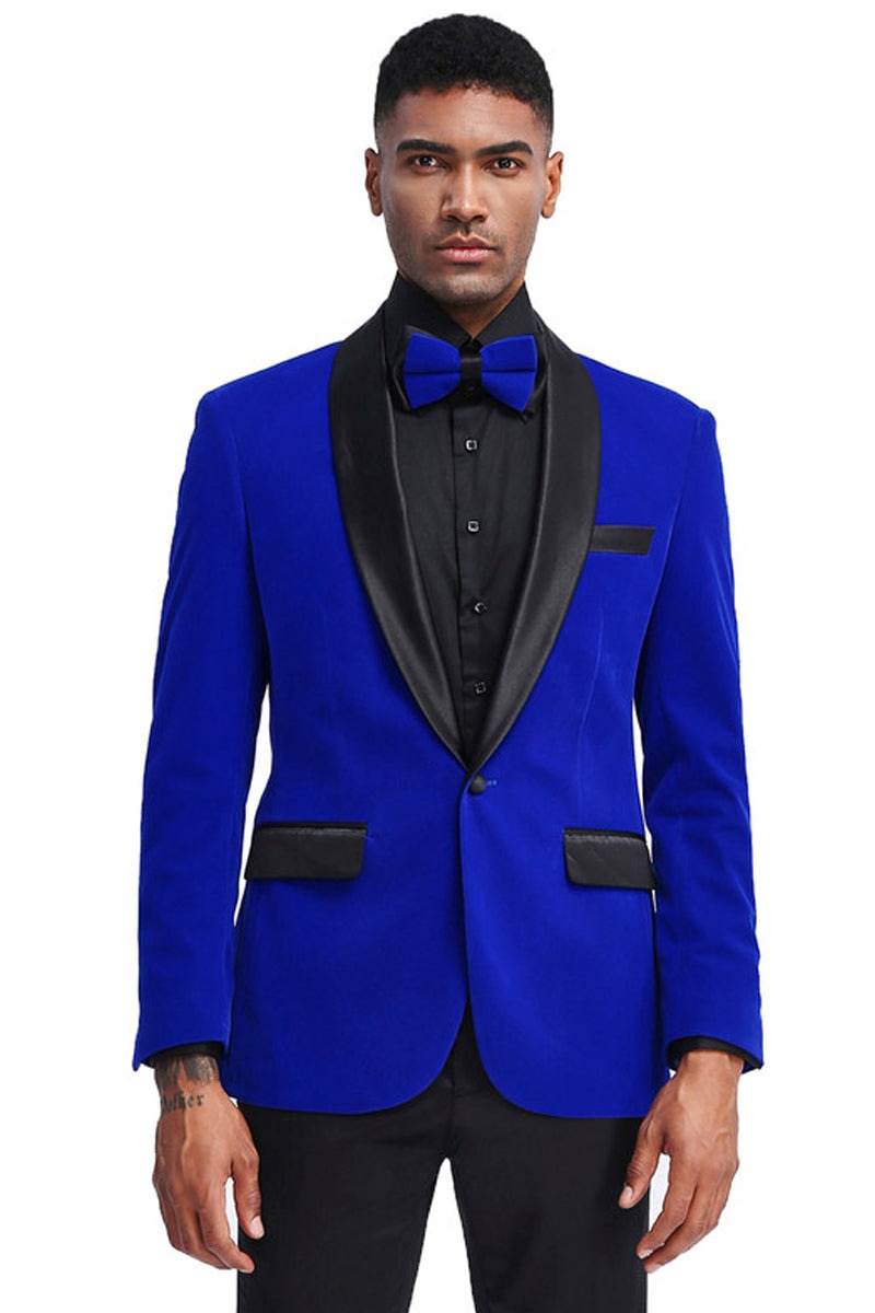 Royal Blue Prom Suit MENS 2 BUTTON CLASSIC FIT CONTRAST COLLAR TUXEDO IN ROYAL BLUE