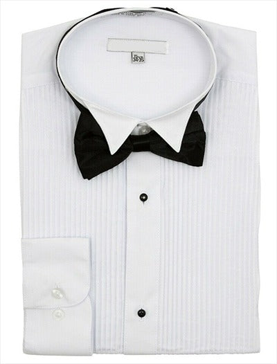 Classic Tuxedo MEN'S REGULAR FIT WING COLLAR MINI PLEAT WHITE TUXEDO SHIRT & BOWTIE SET